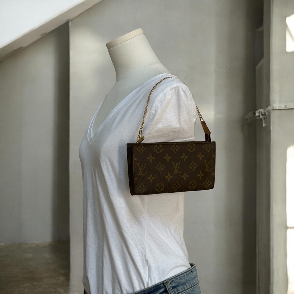 Authentic Louis Vuitton LV Brown Monogram Pouch with Gold Chain! Comes with COA! - Picture 13 of 15